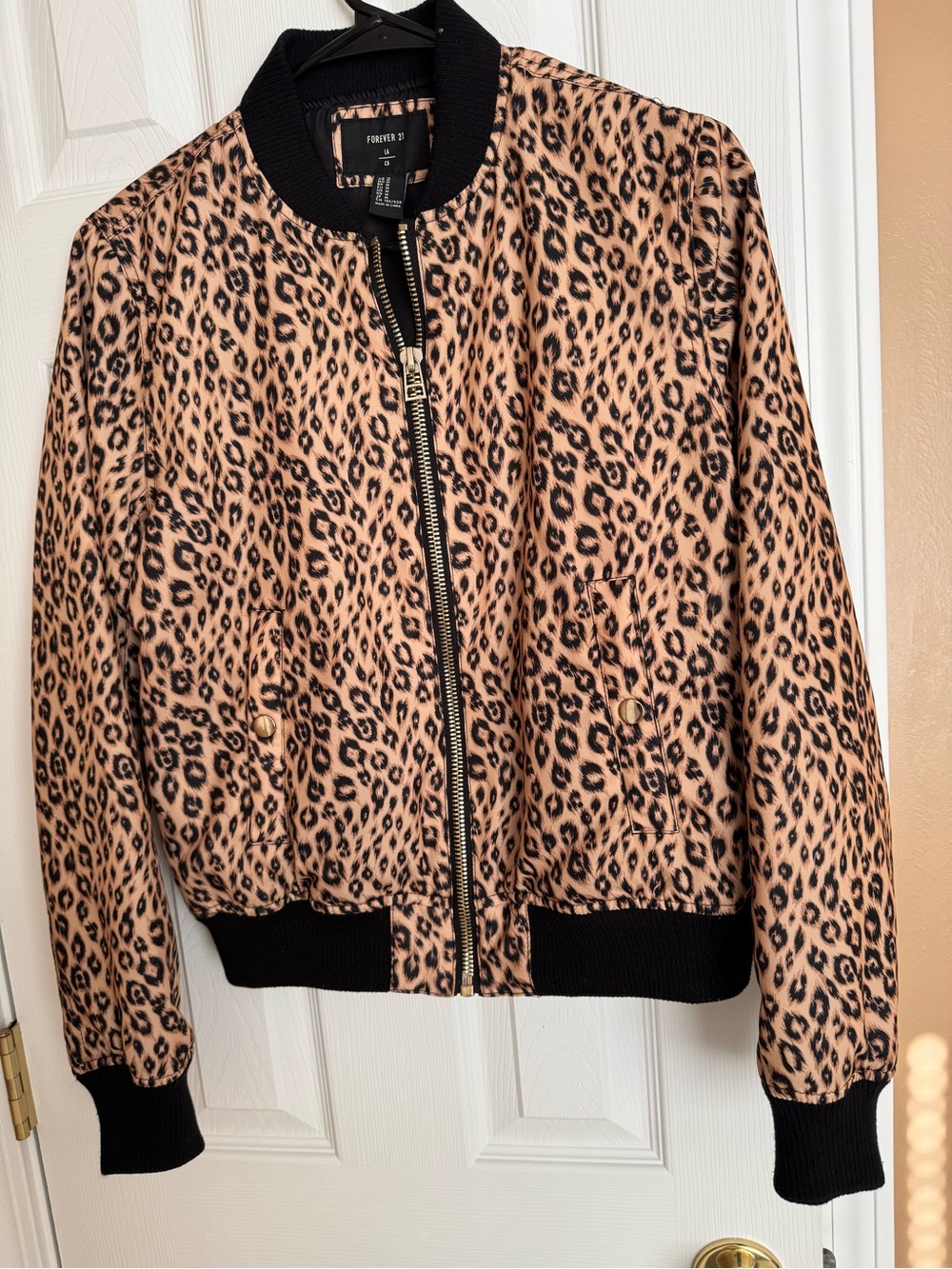 Forever 21 Leopard-Print Bomber Jacket in Tan and Black